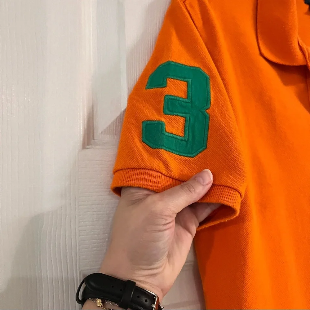 Polo Ralph Lauren short sleeve‎ shirt big pony orange green boys medium 10-12